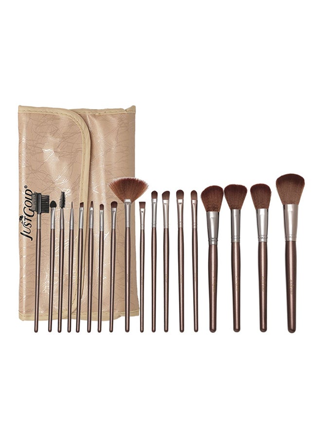 JUST GOLD 18-Piece Brush Set With Bag Brown/Silver  - Image 3