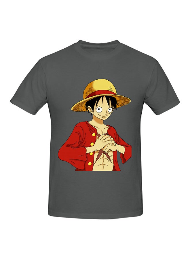 Luffy One Piece Printed Cotton Short Sleeve T-Shirt Grey  - Image 1