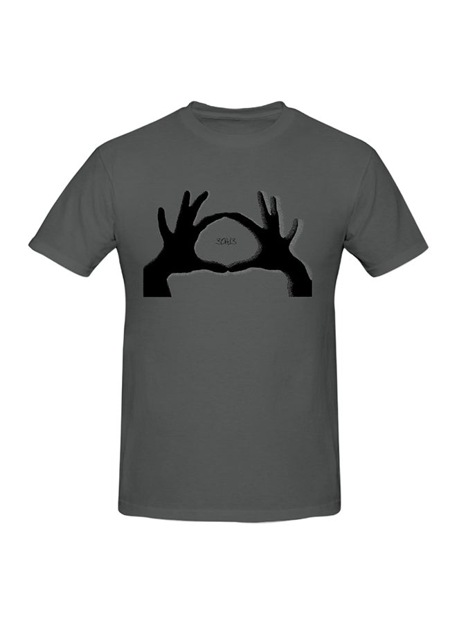 3Oh!3 Band Logo Printed Cotton Short Sleeve T-Shirt Grey  - Image 1