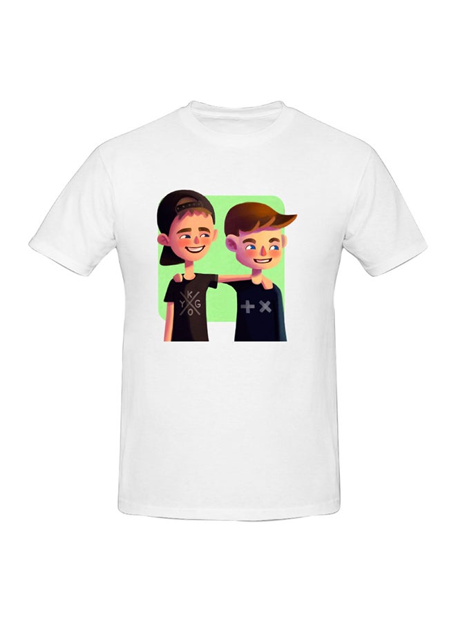 Round Neck Printed Cotton Short Sleeve T-Shirt White  - Image 1