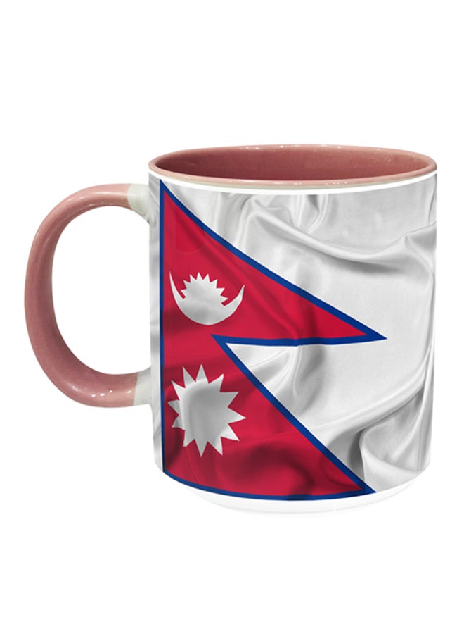 كوب قهوة مطبوع بعلم نيبال بني/ أبيض/ أحمر