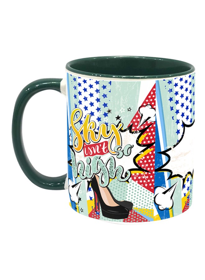 إمبريس كوب قهوة مطبوع بعبارة "Sky Is Not High" أزرق/ أصفر/ أخضر داكن