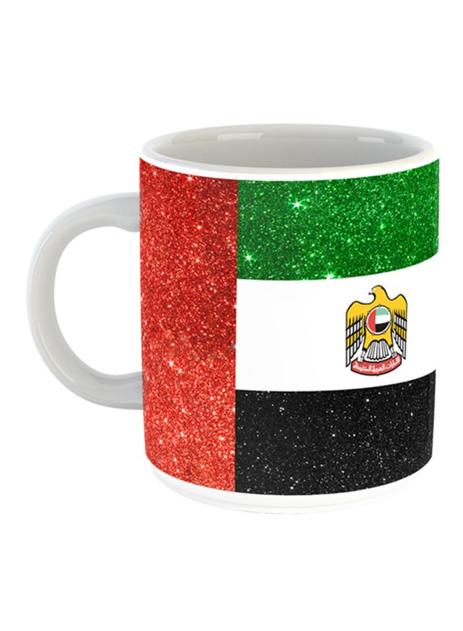 كوب قهوة مطبوع بعلم الإمارات العربية المتحدة أبيض/أسود/أحمر