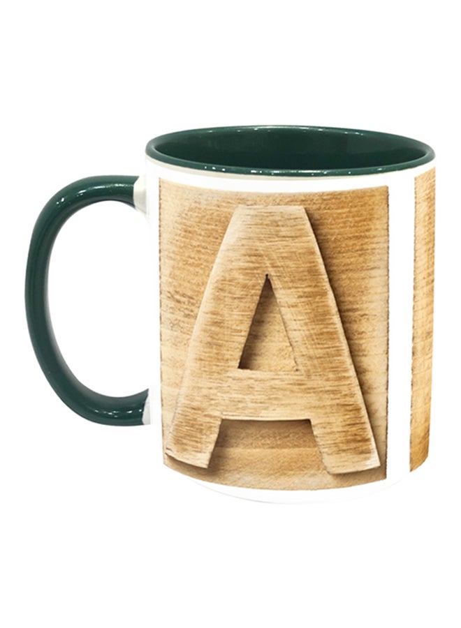 إمبريس كوب قهوة مطبوع بحرف A بيج/ أخضر داكن/ أبيض