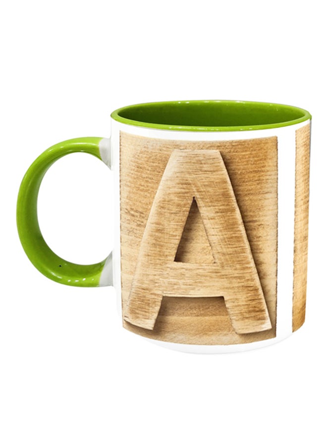 كوب قهوة مطبوع بحرف A بيج/ أخضر/ أبيض