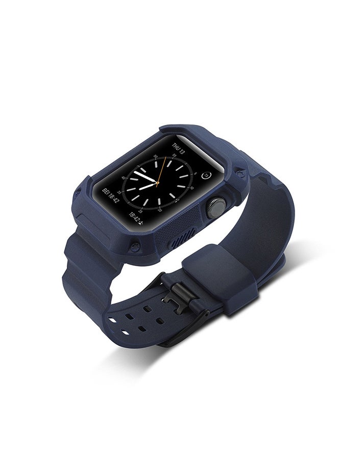 Voberry Replacement Wrist Band Strap With Bumper Case Cover For Apple Watch Series 1/2/3 42mm Navy Blue  - Image 3
