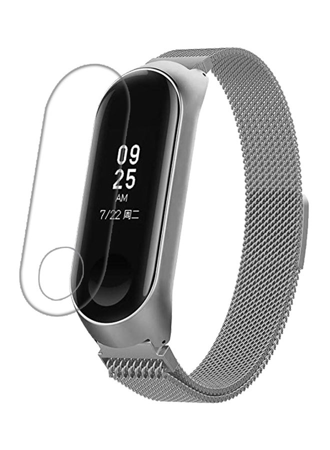 Voberry Replacement Band With Screen Protector For Xiaomi Mi Band 3 Silver  - Image 3