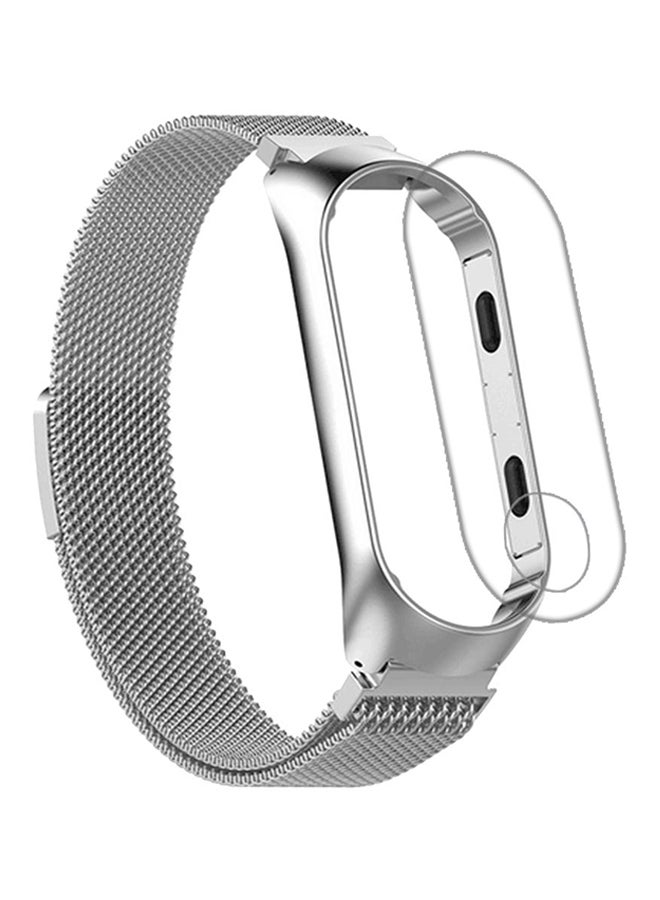 Voberry Replacement Band With Screen Protector For Xiaomi Mi Band 3 Silver  - Image 2
