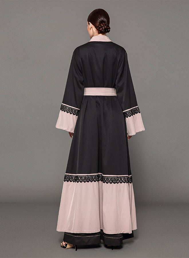 عباية بأكمام طويلة أسود / بيج - Image 2