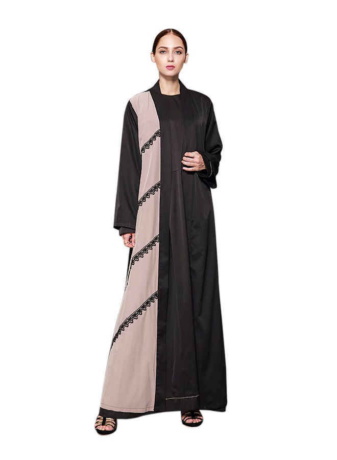 عباية بأكمام طويلة أسود / بيج - Image 1