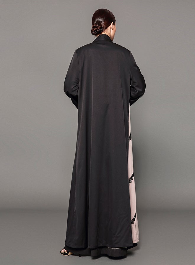 عباية بأكمام طويلة أسود / بيج - Image 2