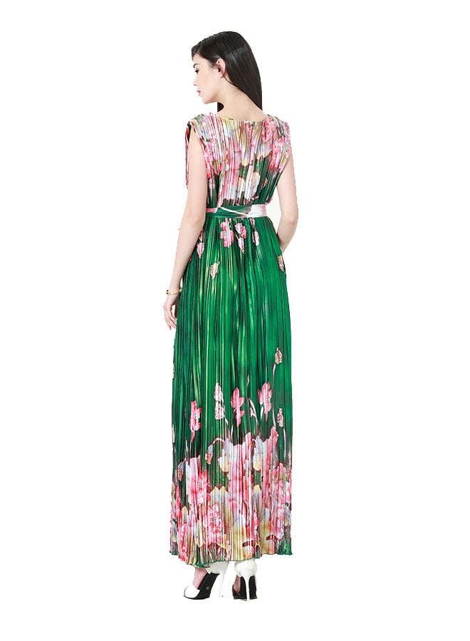 Generic Floral Pattern Sleeveless Maxi Dress Green  - Image 2