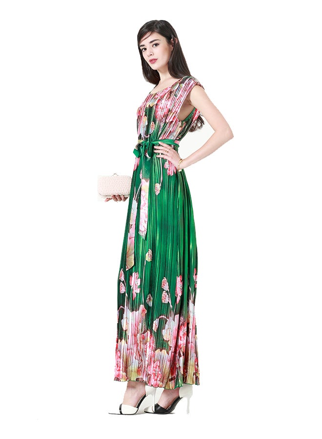 Generic Floral Pattern Sleeveless Maxi Dress Green  - Image 3