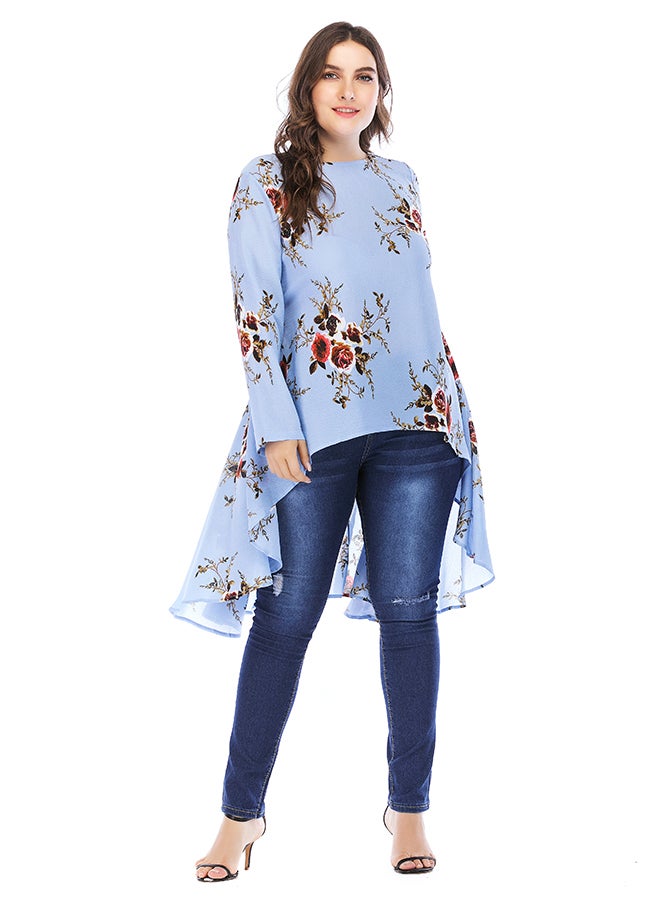 Floral Round Neck Long Sleeves Top Sky blue - Image 4