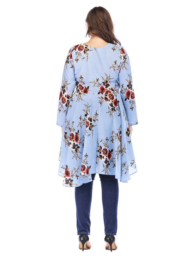 Floral Round Neck Long Sleeves Top Sky blue - Image 2