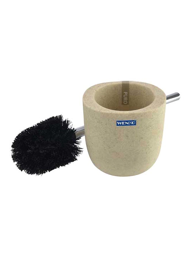 Wenko Puro Handle Toilet Bowl Brush And Holder Black/Silver/Beige 10inch