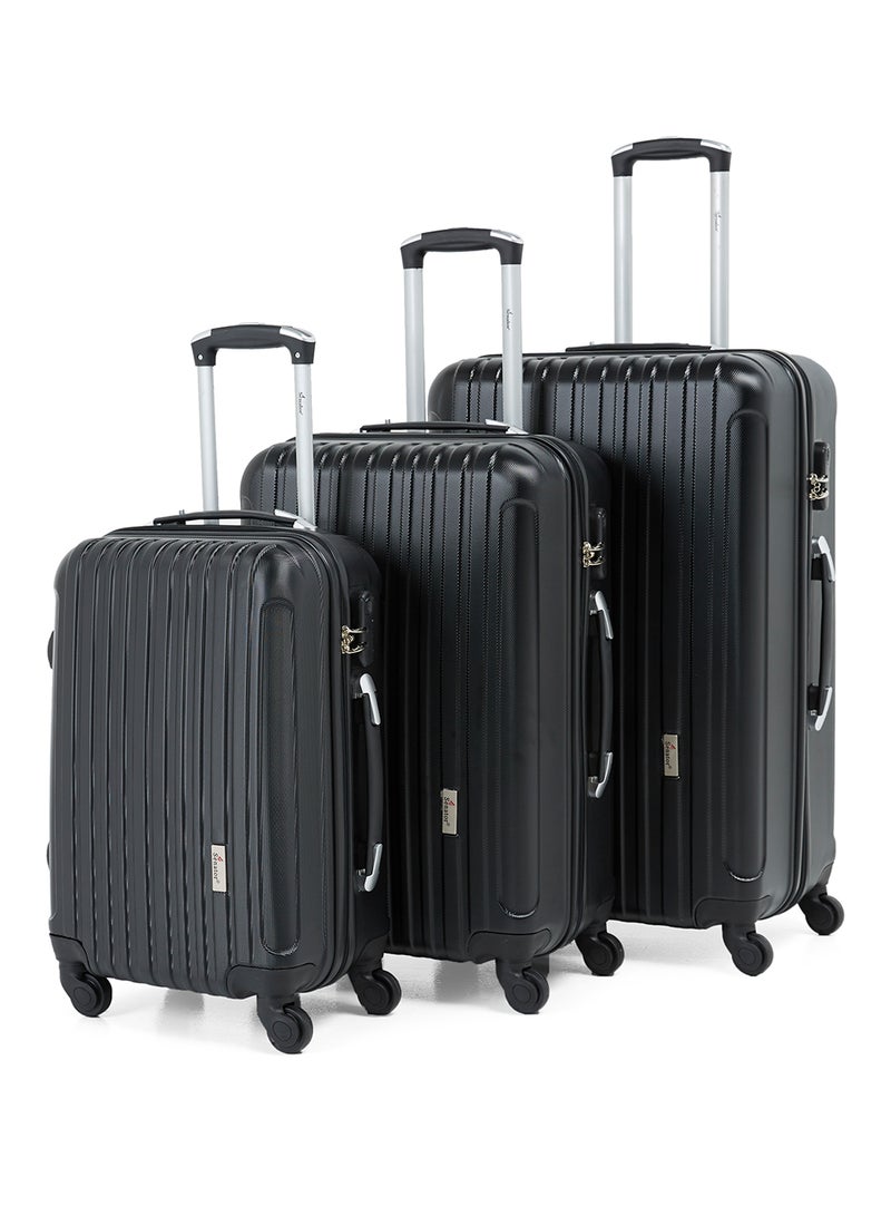 SENATOR Hard Case Travel Bags Trolley Luggage Set of 3 ABS Lightweight Suitcase with 4 Spinner Wheels KH132 Black - Image 1