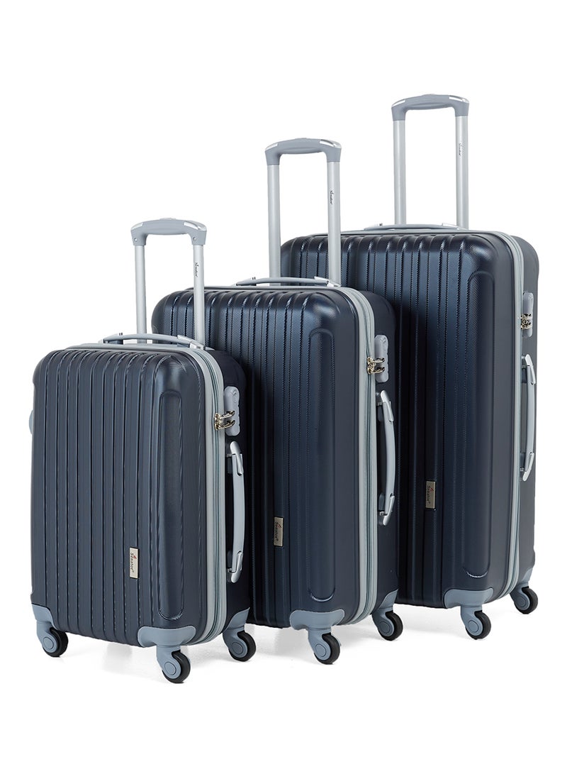 SENATOR Hard Case Travel Bags Trolley Luggage Set of 3 ABS Lightweight Suitcase with 4 Spinner Wheels KH132 Navy/Grey - Image 1