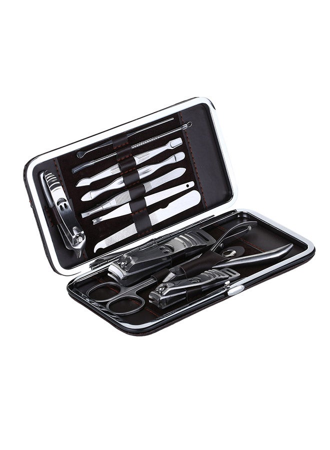 ANSELF - 12-Piece Manicure Pedicure Nail Set with Leather Case Silver - Image 1