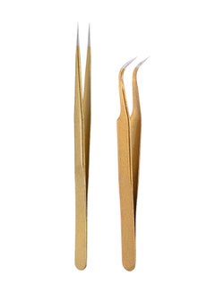 2-Piece Stainless Steel Straight/Curved Nail Tweezers Gold - v1540714838/N17064157A_1