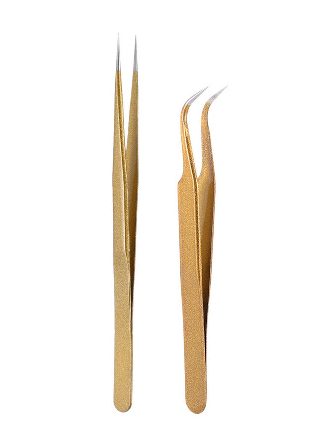 ANSELF - 2-Piece Stainless Steel Straight/Curved Nail Tweezers Gold - Image 1