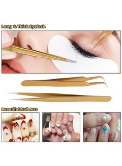 2-Piece Stainless Steel Straight/Curved Nail Tweezers Gold - v1540714839/N17064157A_5