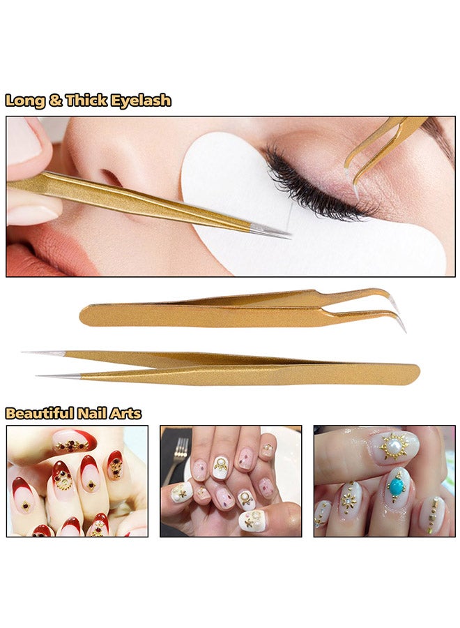 ANSELF - 2-Piece Stainless Steel Straight/Curved Nail Tweezers Gold - Image 1