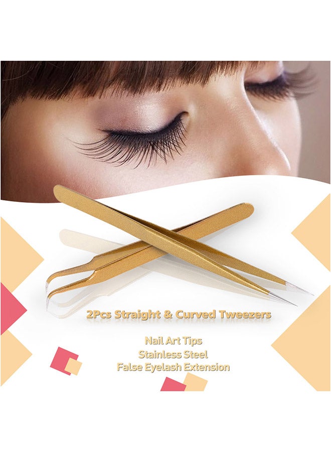 ANSELF - 2-Piece Stainless Steel Straight/Curved Nail Tweezers Gold - Image 1