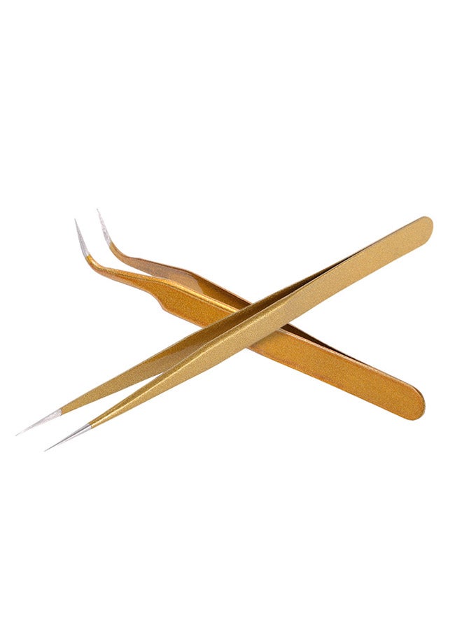 ANSELF - 2-Piece Stainless Steel Straight/Curved Nail Tweezers Gold - Image 1