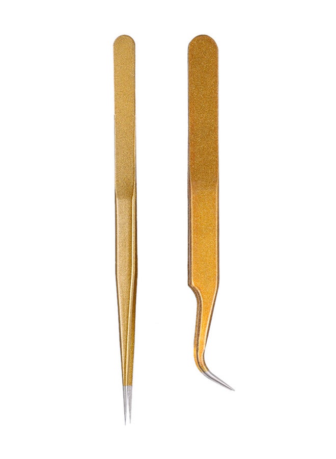 ANSELF - 2-Piece Stainless Steel Straight/Curved Nail Tweezers Gold - Image 1