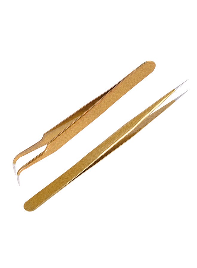 ANSELF - 2-Piece Stainless Steel Straight/Curved Nail Tweezers Gold - Image 1