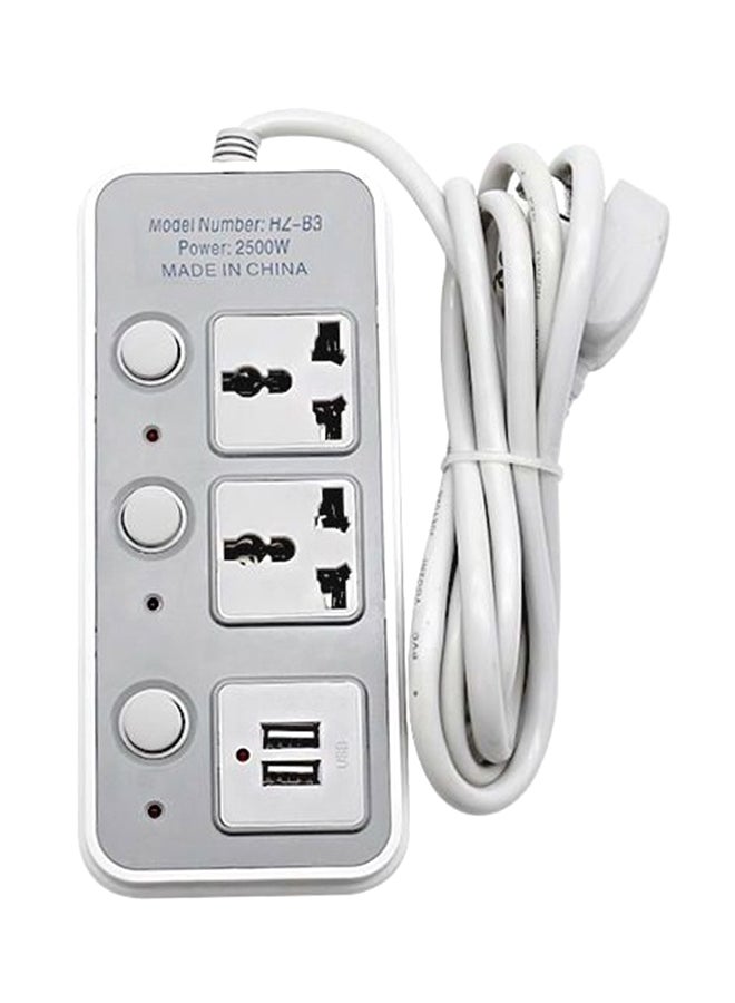 SAPU Power Socket Extension With 2 USB Ports White/Grey 171x76x35mm  - Image 1