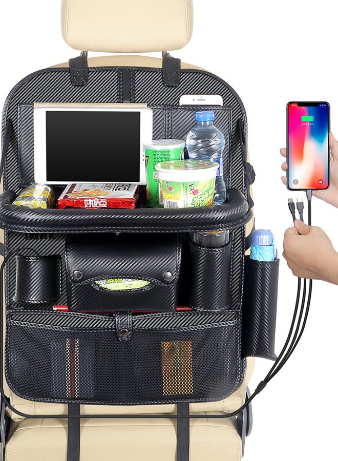 Auto Back Seat Organizer With Table Tray with 3 Charging Line - Image 3