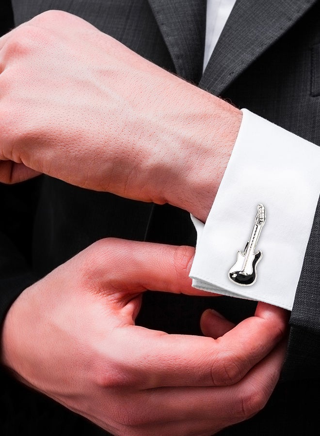 Shining Jewel - Rhodium Plated Rock Guitar Design Cufflinks - Image 1