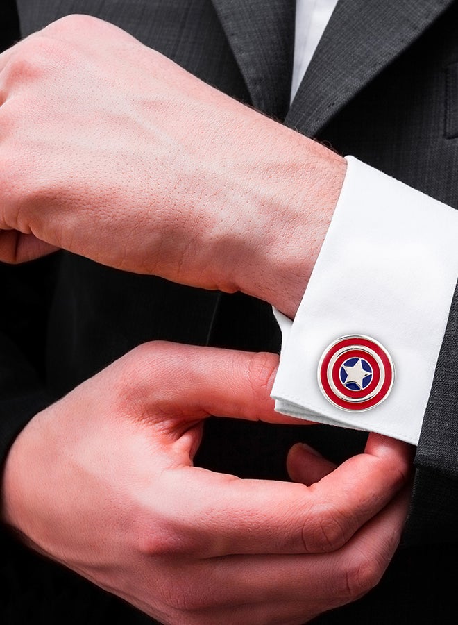 Shining Jewel - Rhodium Plated Captain America Design Cufflinks - Image 1