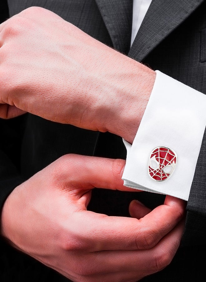 Shining Jewel - Rhodium Plated Spiderman Design Cufflinks - Image 1