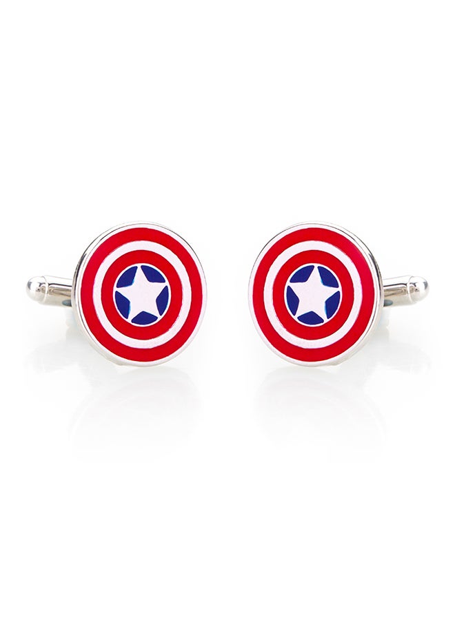 Shining Jewel - Rhodium Plated Captain America Design Cufflinks - Image 1