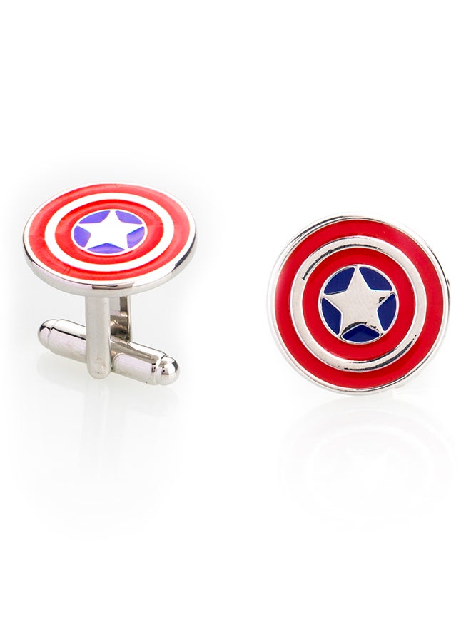 Shining Jewel - Rhodium Plated Captain America Design Cufflinks - Image 1