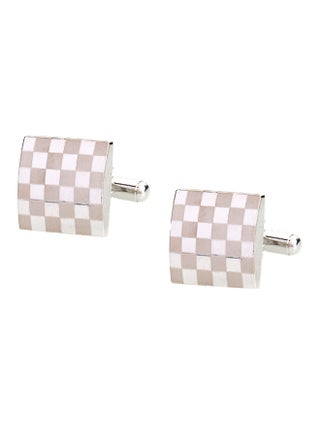 Rhodium Plated Checkered Design Cufflinks - v1540817582/N18898876A_1