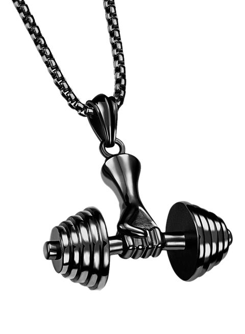 Titanium Fitness Dumbbell Shape Pendent Necklace