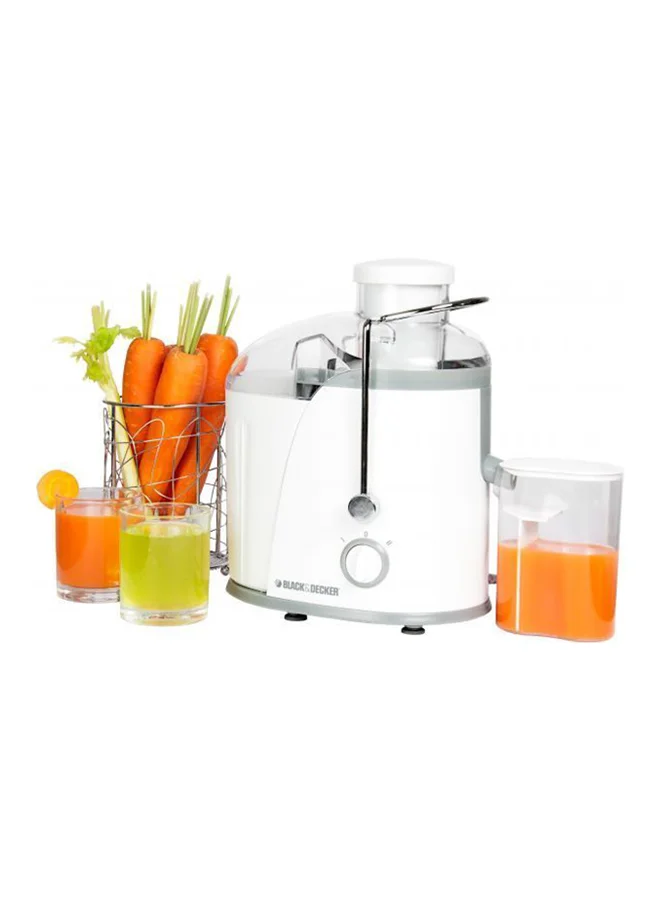 BLACK+DECKER High-Speed Juice Extractor, 65mm XL Feed Chute, 1.3L Pulp Container, 350ml Juice Cup, BPA Free, Stainless Steel Filter, Easy Fruit and Vegetable Juicing, 1.3 L 400 W JE400-B5 White