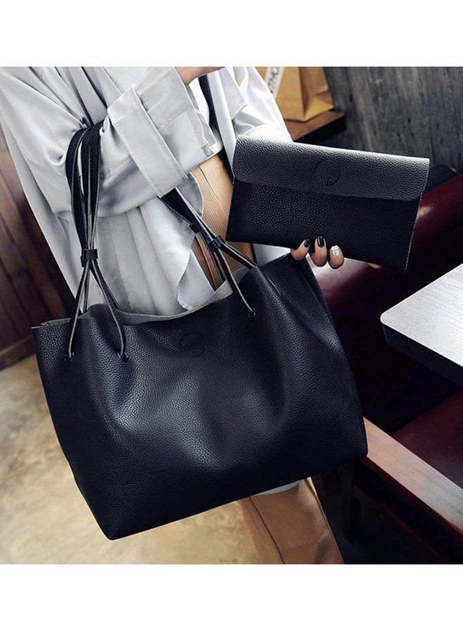 Bluelans Faux Leather Shoulder Bag Black  - Image 4