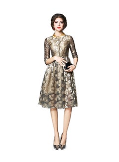 Y&D Damask Pattern Midi Dress Golden/White  - Image 1