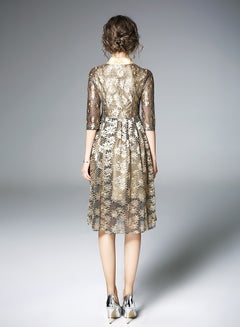 Y&D Damask Pattern Midi Dress Golden/White  - Image 2
