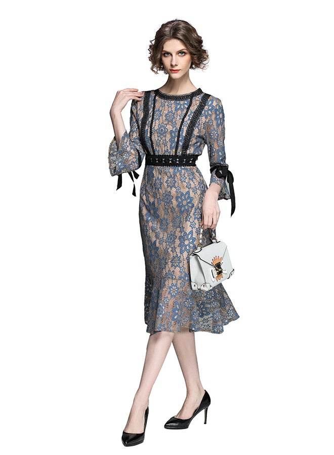Y&D - Damask Pattern Midi Dress Grey - Image 1