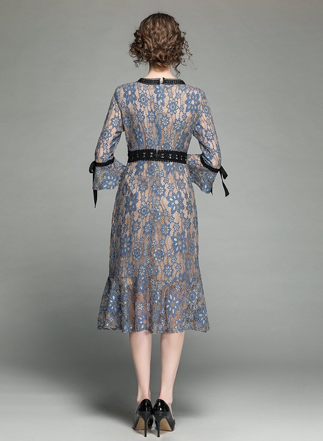 Y&D - Damask Pattern Midi Dress Grey - Image 1