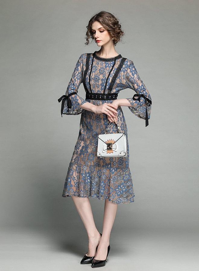 Y&D - Damask Pattern Midi Dress Grey - Image 1