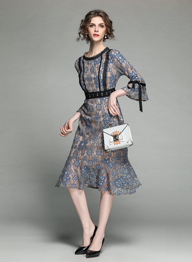 Y&D - Damask Pattern Midi Dress Grey - Image 1