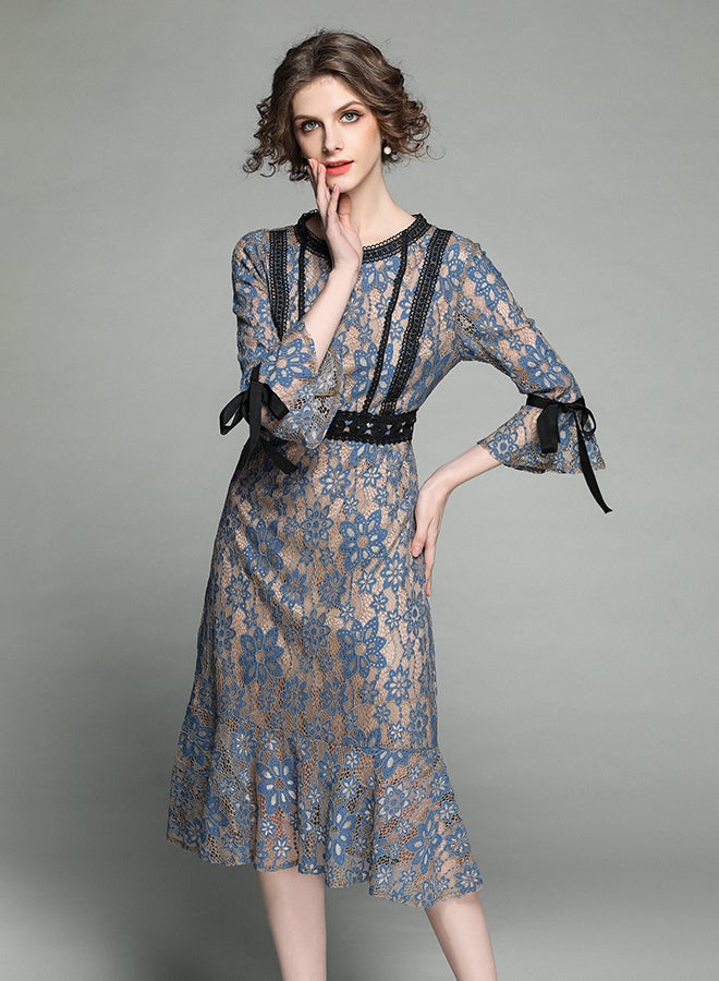 Y&D - Damask Pattern Midi Dress Grey - Image 1