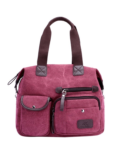 Zipper Closure Canvas Shoulder Bag Pink
